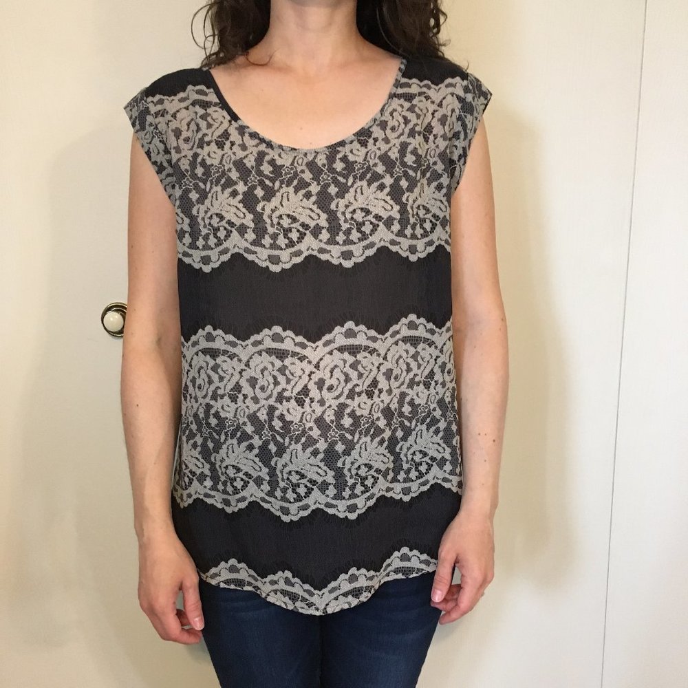 black/ivory lacy sheer blouse The Limited (XS)